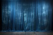 Empty theater stage with blue curtains. 3d illustration