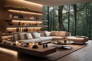 Poster - Modernist Home Interior with Modern Furniture extreme closeup. Generative AI
