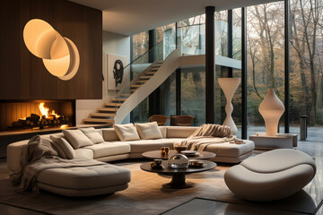 Poster - Modernist Home Interior with Modern Furniture extreme closeup. Generative AI