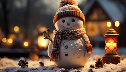 Aufkleber - Christmas Snowman with Lights Decoration extreme closeup. Generative AI