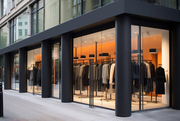Poster - Modern Store Entrance with Blank Signboard for Your Design