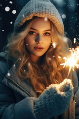 Canvas Print - A woman holding a sparkler in her hand. Perfect for adding a festive touch to any celebration or event