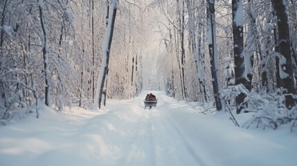 Canvas Print - A person enjoying a thrilling sled ride down a snow-covered road. Perfect for winter sports and outdoor adventure themes