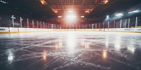 Wall Mural - A hockey rink illuminated by bright lights. Perfect for sports enthusiasts or winter-themed designs