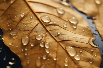 Sticker - A detailed view of a leaf with water droplets. This image captures the beauty of nature and the intricate details of a leaf. Perfect for use in environmental or botanical projects