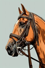 Wall Mural - A brown horse with a bridle on its head. Suitable for equestrian-related projects