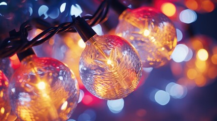 Canvas Print - A close up view of a string of lights. Perfect for adding a warm and festive touch to any occasion