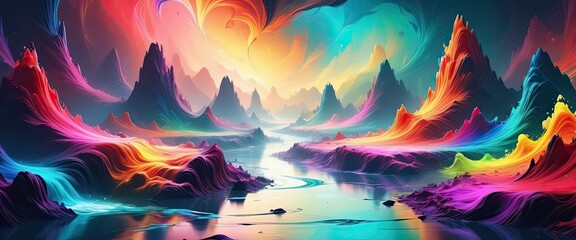 Wall Mural - Colorful river in fantasy. Fairytale. Heaven