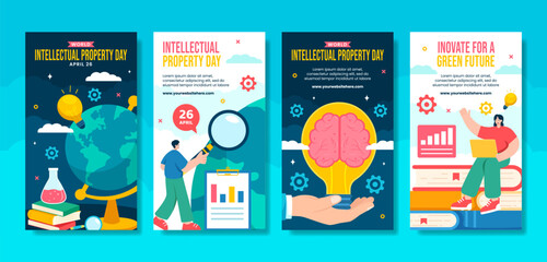 Wall Mural - Intellectual Property Day Social Media Stories Cartoon Hand Drawn Templates Background Illustration