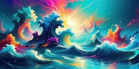 Wall Mural - Colorful sea waves in fantasy. Fairytale. Abstract art