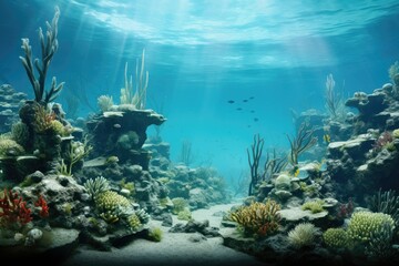 Wall Mural - Realistic Underwater World, Colorful life on underwater coral reef, Realistic photo of the underwater Ai generated