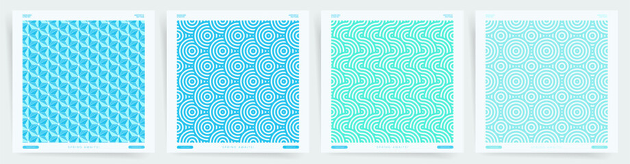 Wall Mural - Minimal wavy cover design. Ocean and Sea style seamless pattern set. Abstract line pattern design background.	