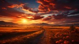 Fototapeta Mapy - A breathtaking golden sunrise illuminating a vast open field