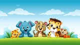 Fototapeta Pokój dzieciecy - Colorful banner for a children's educational website.  Cartoonish animated animals
