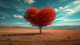 Fototapeta Natura - Tree of love. Red heart-shaped tree landscape. Valentine's Day background. generative Ai