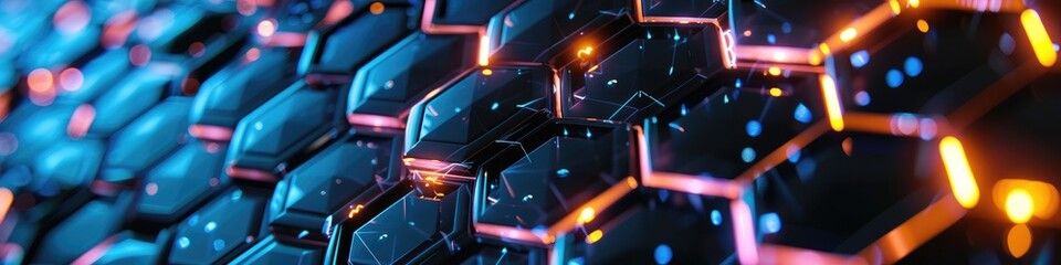 Wall Mural - Neon-infused Hexagon Structure 3D Abstract