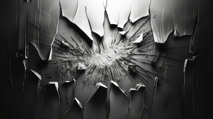 Wall Mural -  Dramatic black and white shattered glass effect on a wall.