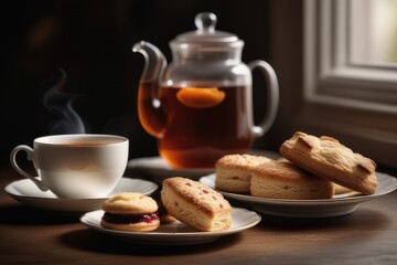 Poster - cup of tea with cookies