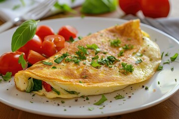 Wall Mural - Healthy breakfast food, stuffed egg omelette with vegetable