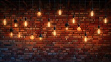Multiple Pendant Lamps Set Against A Rustic Red Brick Wall For A Chic Look, Ai Generated