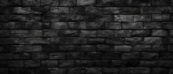  Dark black anthracite, featuring a damaged rustic brick wall texture in a panoramic banner background, Ai Generated