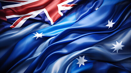 Wall Mural - Australia flag of silk and world map-3D illustration