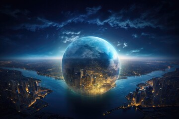 Wall Mural - Earths interplay with business, politics, ecology, and media.