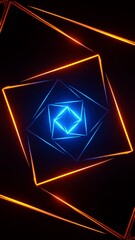 Canvas Print - Blue and orange square neon tunnel. Vertical looped animation.