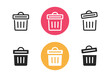 © vladwel - Bin trash can icon simple graphic pictogram image vector, garbage waste glyph symbol set line outline stroke solid art, delete remove ui element design black white clipart red yellow