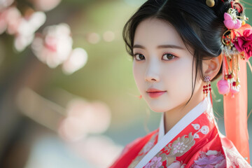 Wall Mural - a beautiful korean girl wearing traditional dress for new year event