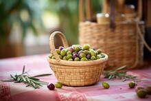 Basket Filled With Freshly Picked Olives