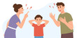 © Oksana - Family conflict concept. Unhappy boy covering ears with hands.Teen depression, anxiety, stress.Domestic Violence And Unhappy Childhood, Family Problem And Bad Relationship Vector Illustration ration