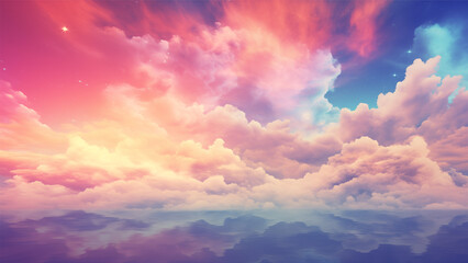 Poster - multicolor sky with fluffy cloud landscape background