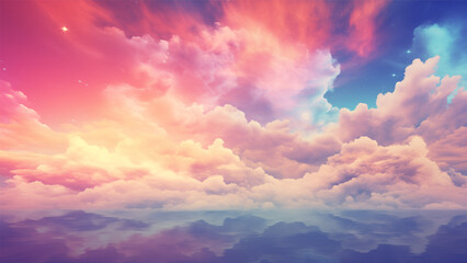 Wall Mural - multicolor sky with fluffy cloud landscape background