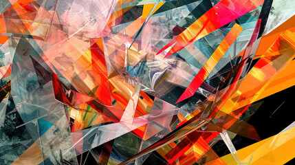 Wall Mural - Torn pieces of barricade tape and poly shapes interwoven in a dynamic and abstract digital collage