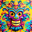 Leinwandbild Motiv  Colourful tiki mask on yellow background