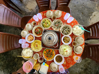 Canvas Print - Southeast Asian food and seafood food on the table