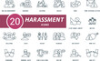 © Mariia - Harassment outline icons set. Creative icons: sexual harassment, violence, beating, abuse, rape, threatening letter, stop harassment and more