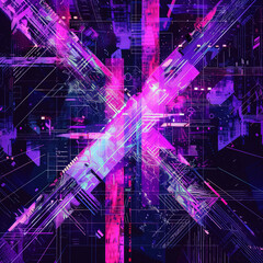 Wall Mural - Dynamic purple lines forming an Y on a chaotic and glitched digital background