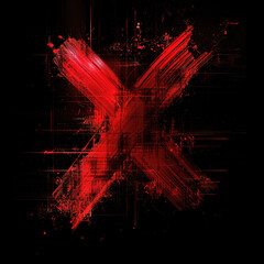 Wall Mural - Distorted red X mark created through glitch effects on a dark background
