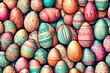 Easter eggs of retro elegance converge in an abstract illustration, crafting a seamless pattern with vibrant pastel colors in a captivating arrangement.