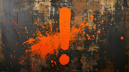 Wall Mural - A dynamic orange exclamation mark formed by splattered paint on a textured canvas