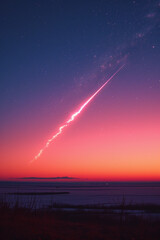 Poster - A depiction of a minimalist shooting star in soft pastel shades, gently arcing across a plain background,