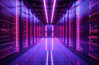 Generative AI Image of Modern Data Center in Server Room with Purple Neon Lights