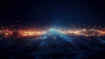 Wall Mural - futuristic technology background of digital glowing waves and network system