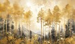 Golden Hues and White Accents: Enchanting Forest Wallpaper Design