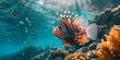 Vibrant lionfish swimming in sunlit coral reef seascape. underwater beauty captured. ideal for marine-themed designs. stock image. AI
