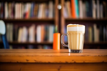 Wall Mural - latte on a bookshelf between piles of books