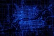 Street map of Davenport (Iowa, USA) made with blue illumination and glow effect. Top view on roads network