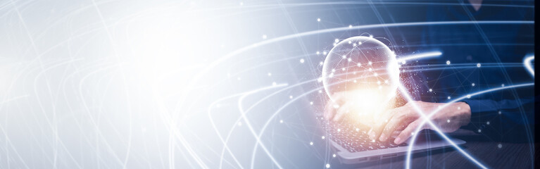 businessman using computer innovative technology concept Digital technology, internet network connection, big data, digital marketings. surfing internet futuristic metaverse